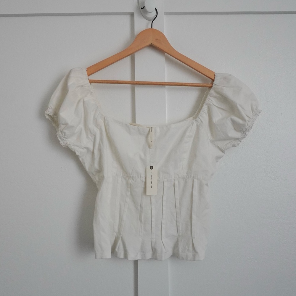Anthropologie White Puff Sleeve Blouse